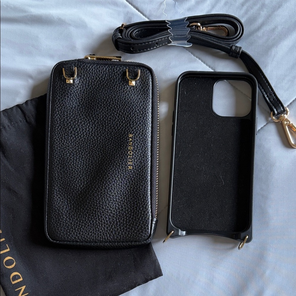 Bandolier iPhone 13 Pro Max Black Phone Case and Pouch with Strap